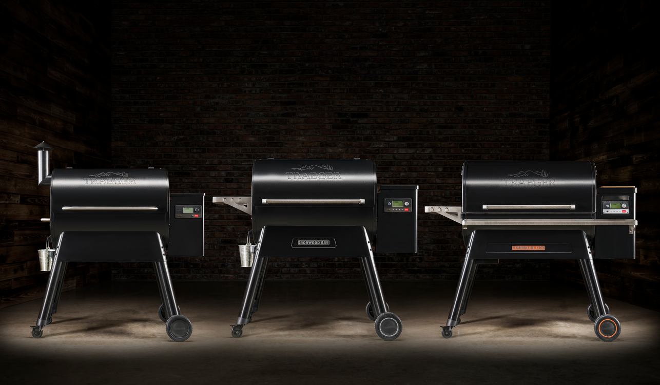 Texas Best Traeger Dealer at J&N Feed and Seed in Graham, Texas 3 Traeger Grills against a dark background